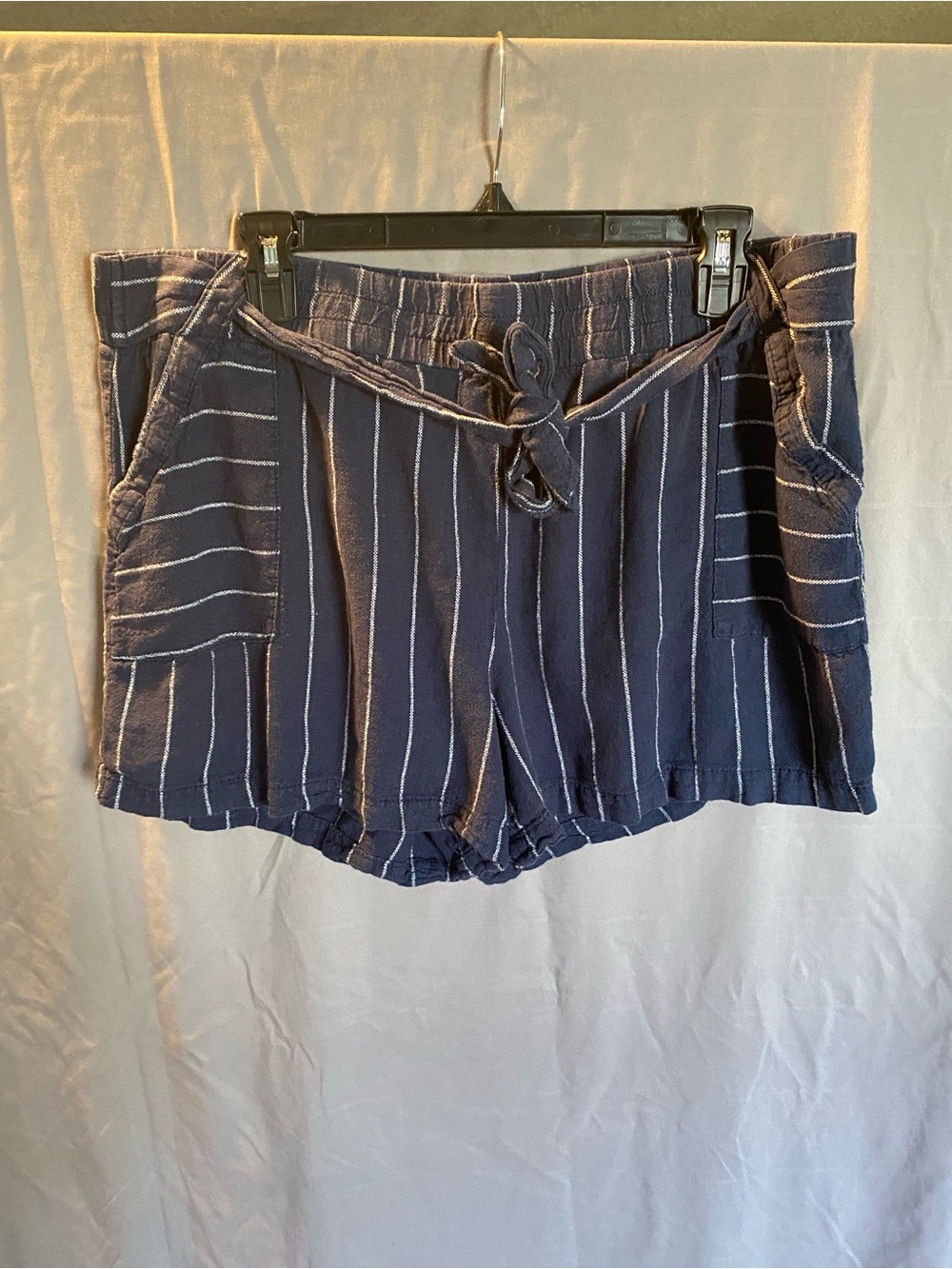 Navy Pinstripe Tie-Waist Shorts